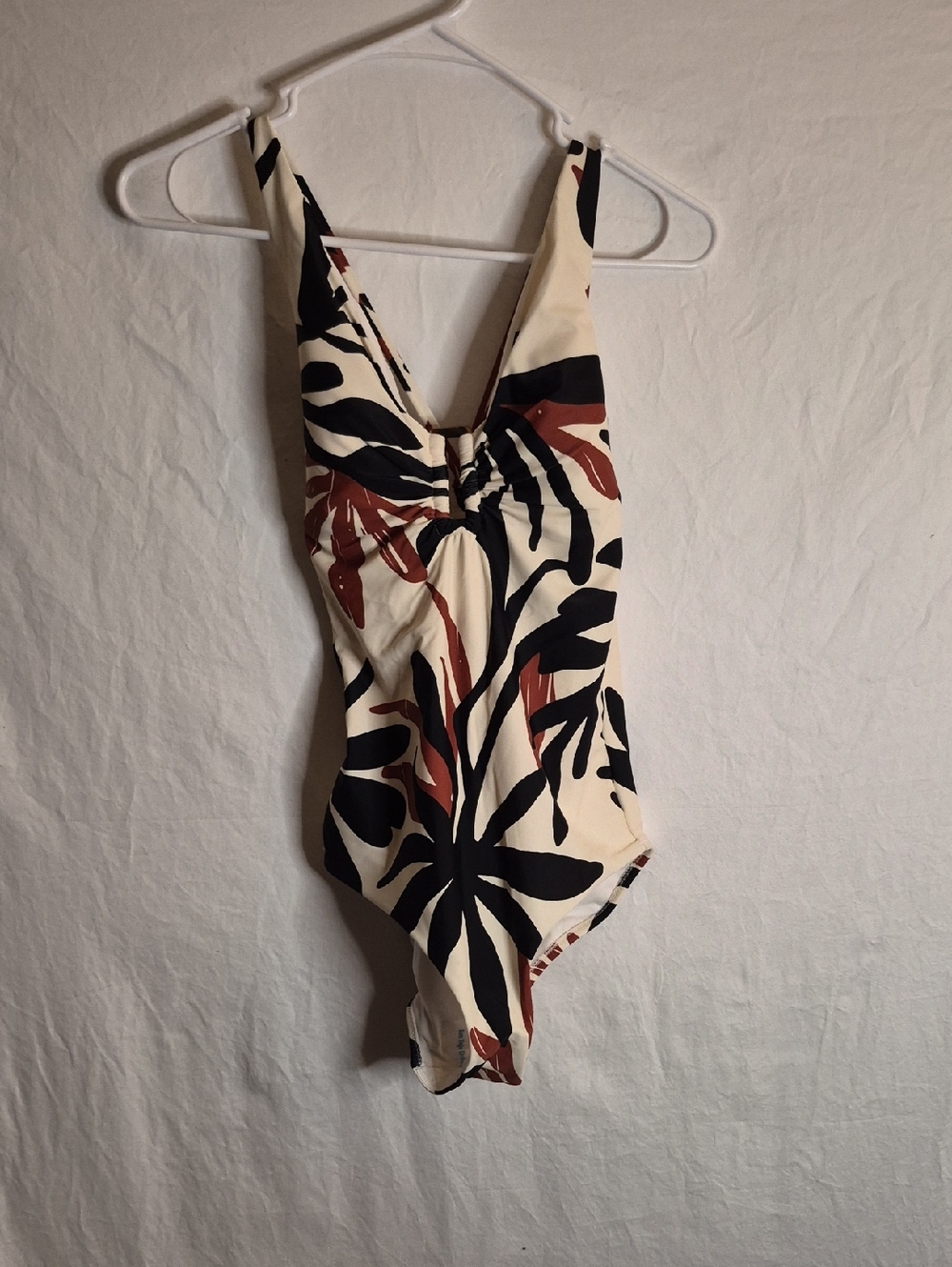 Shade & Shore Cream One-Piece Swimsuit with Black & Brown Leaf Print